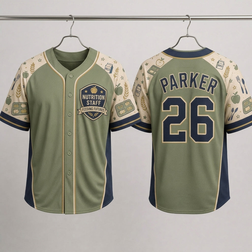 Personalized Nutrition Staff Feeding Futures Baseball Jersey - Custom Name and Number School Lunch Hero Uniform