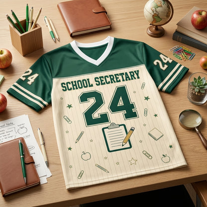 Personalized School Secretary Mesh Football Jersey - Custom Name Office MVP Administrative Staff Apparel
