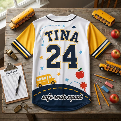 Personalized School Bus Driver Crew Baseball Jersey - Custom Name and Number Gift for Bus Drivers