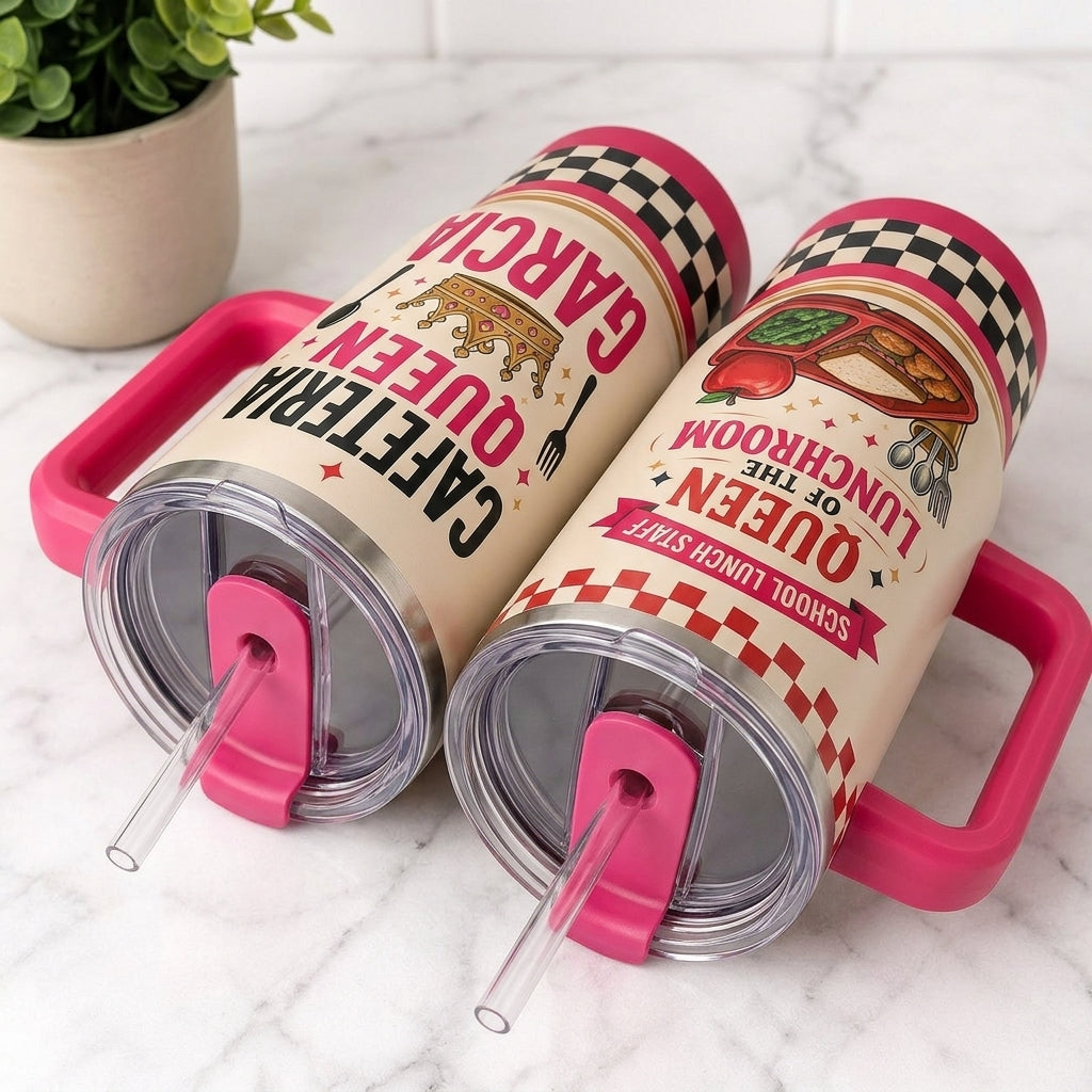 Personalized Cafeteria Queen 40oz Tumbler with Handle - Custom Name School Lunch Staff Gift