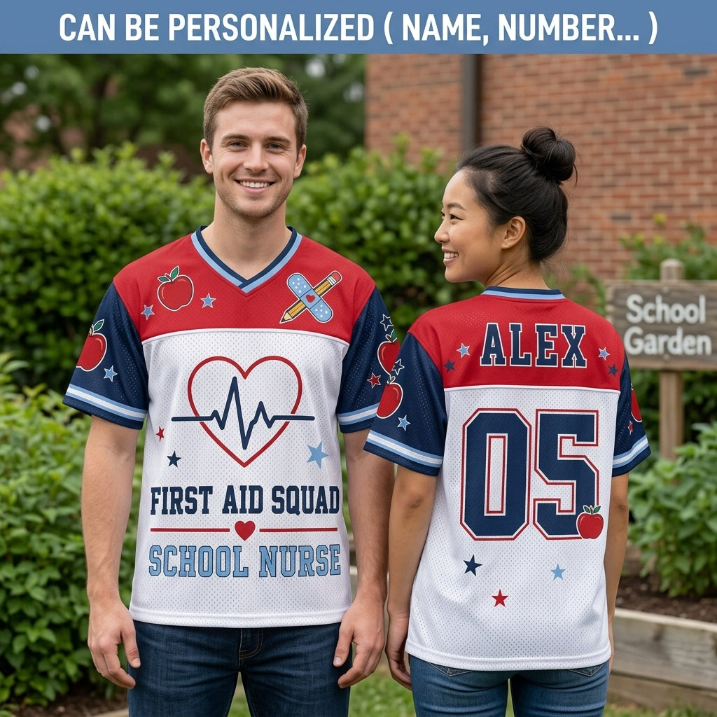 Personalized School Nurse Football Jersey - Custom Name & Number First Aid Squad Mesh Shirt