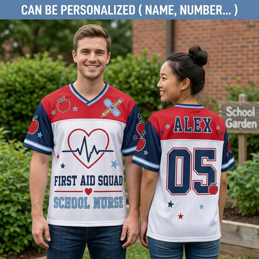 Personalized School Nurse Football Jersey - Custom Name & Number First Aid Squad Mesh Shirt