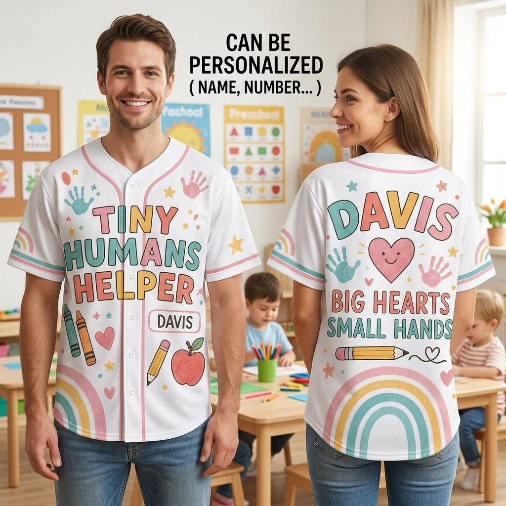 Personalized Teacher Tiny Humans Helper Baseball Jersey - Custom Name Educator Gift