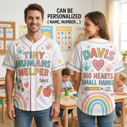 Personalized Teacher Tiny Humans Helper Baseball Jersey - Custom Name Educator Gift