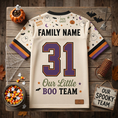 Personalized Family Halloween Football Jersey - Custom Name Ghost Team Jersey for Mama Papa and Little Boo