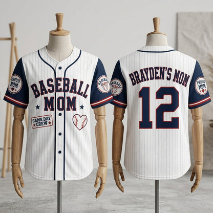 Personalized Baseball Mom Jersey Custom Name and Number - Game Day Crew Navy Blue Pinstripe Team Shirt