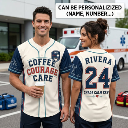 Personalized EMT Baseball Jersey - Custom Name & Number Coffee Courage Care First Responder Gift product view 2