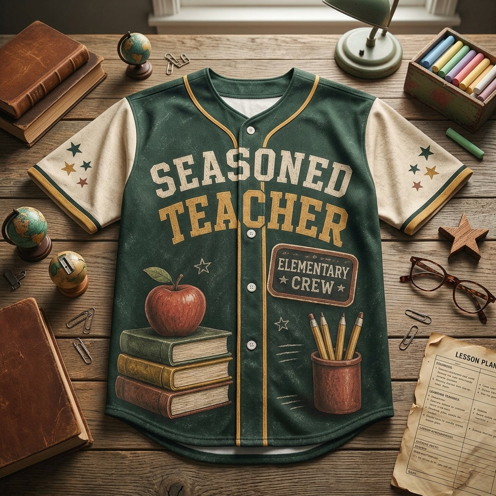 Personalized Seasoned Teacher Baseball Jersey - Custom Since Year Still Teaching Tiny Humans Athletic Shirt product view 4