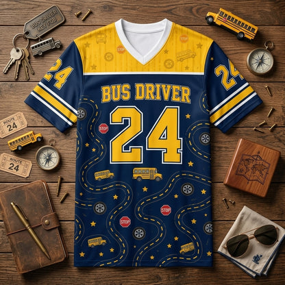 Personalized Bus Driver Mesh Football Jersey - Custom Name Route Squad School Bus Driver Gift