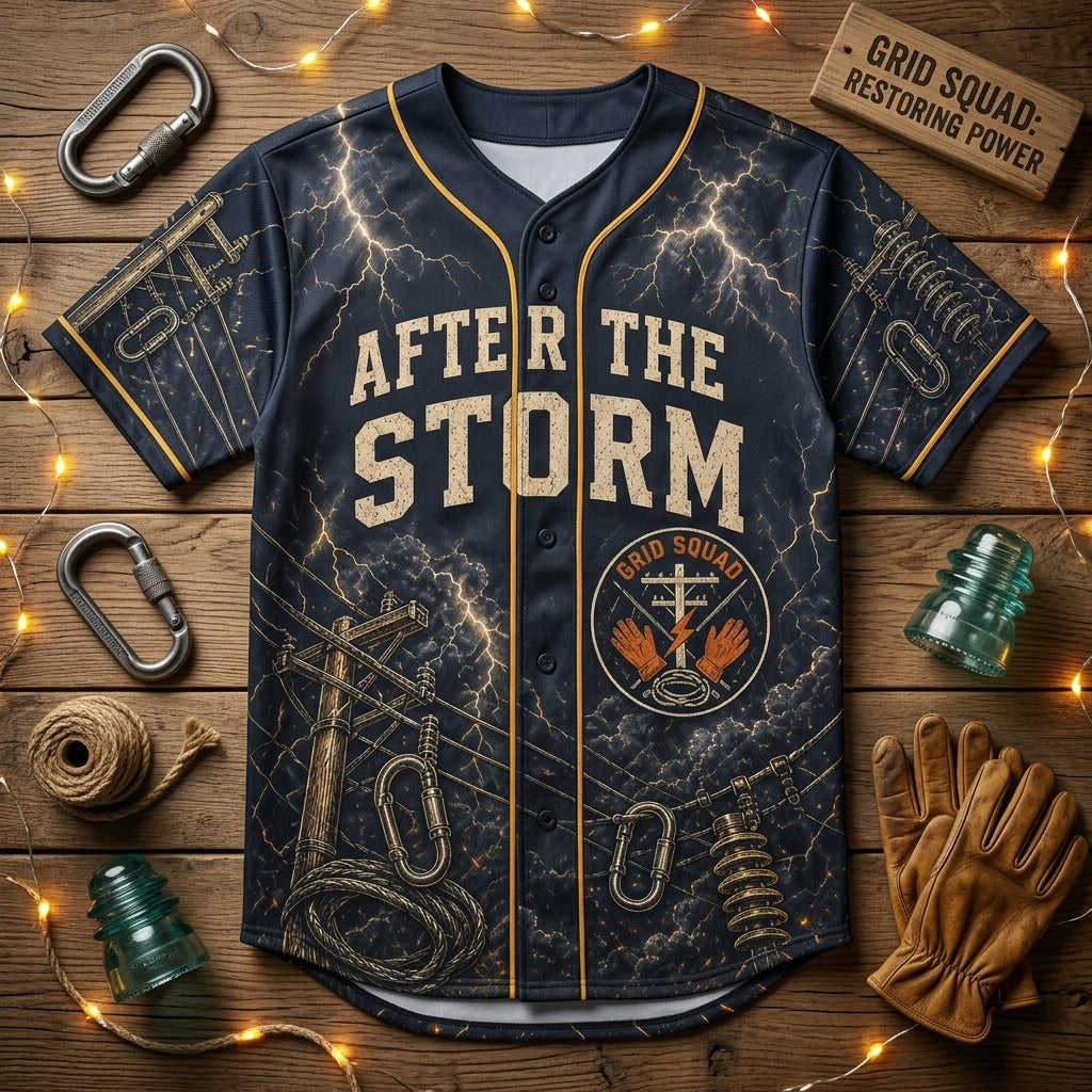 Personalized Lineman After The Storm Baseball Jersey - Custom Name & Number Grid Squad Electrical Worker Gift product view 4