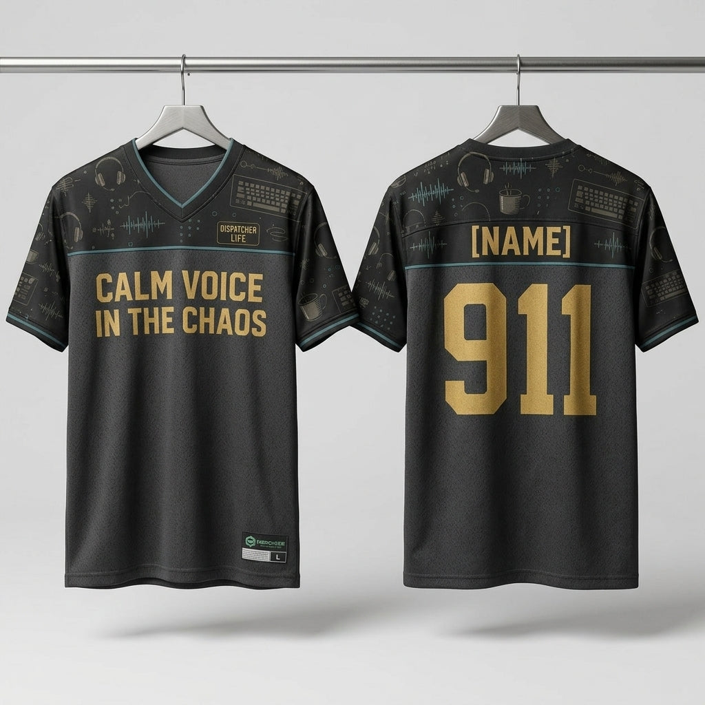 Personalized 911 Dispatcher Football Jersey - Custom Name Calm Voice in the Chaos Mesh Shirt - football jersey product view 3