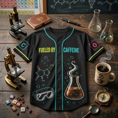 Personalized Chemistry Teacher Baseball Jersey - Custom Name Science Gift Fueled By Caffeine Design