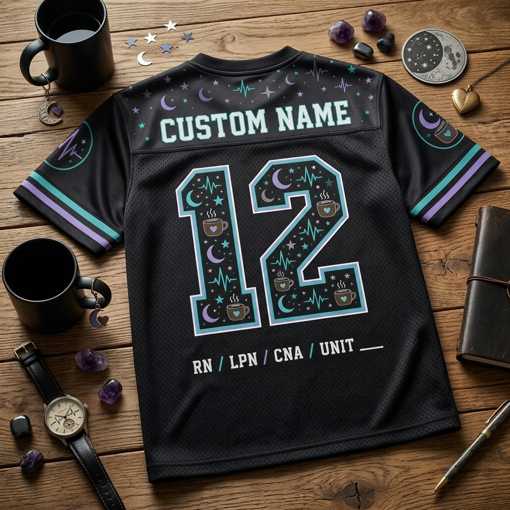 Personalized Night Shift Survival Club Football Jersey - Custom Name & Number Nurse Gift for RN LPN CNA