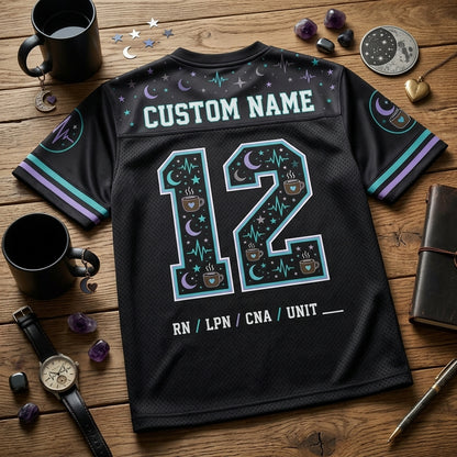 Personalized Night Shift Survival Club Football Jersey - Custom Name & Number Nurse Gift for RN LPN CNA