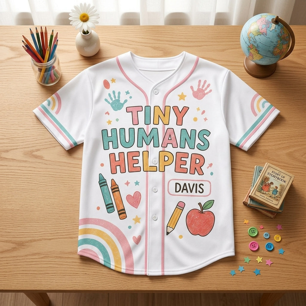 Personalized Teacher Tiny Humans Helper Baseball Jersey - Custom Name Educator Gift