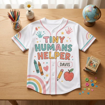 Personalized Teacher Tiny Humans Helper Baseball Jersey - Custom Name Educator Gift