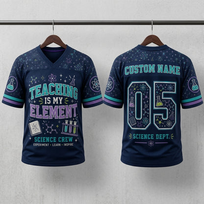 Personalized Science Teacher Football Jersey - Custom Name Science Crew Navy Hybrid Mesh Sports Shirt