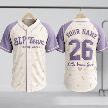 Personalized SLP Team Baseball Jersey - Custom Name and Number Speech Pathologist Gift