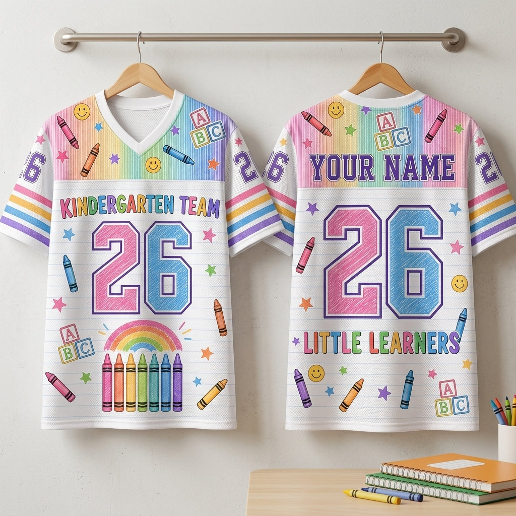 Personalized Kindergarten Team Mesh Football Jersey - Custom Name Little Learners Back to School Shirt