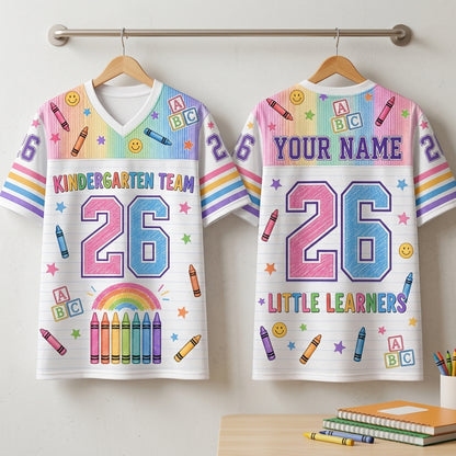 Personalized Kindergarten Team Mesh Football Jersey - Custom Name Little Learners Back to School Shirt