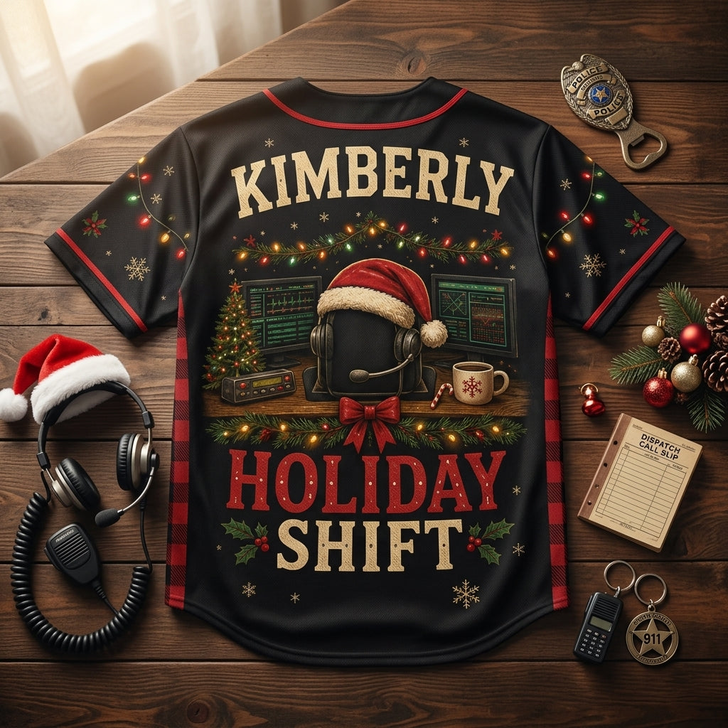 Personalized 911 Dispatcher Christmas On Call Baseball Jersey - Custom Name Holiday Shift Gift