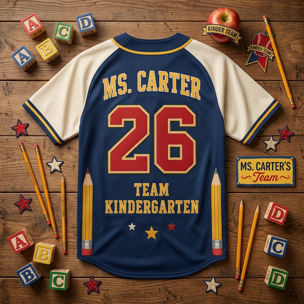 Personalized Kindergarten Teacher Baseball Jersey - Custom Name Kinder Crew School Spirit Apparel