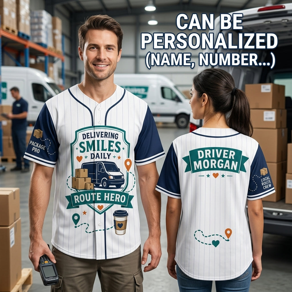 Personalized Delivery Driver Route Hero Baseball Jersey - Custom Name Courier Gift