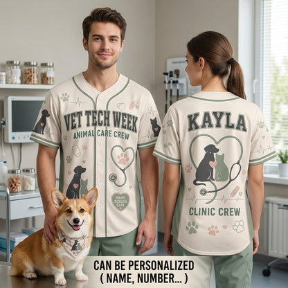 Personalized Vet Tech Week Baseball Jersey - Custom Name Animal Care Crew Clinic Uniform for Veterinary Staff
