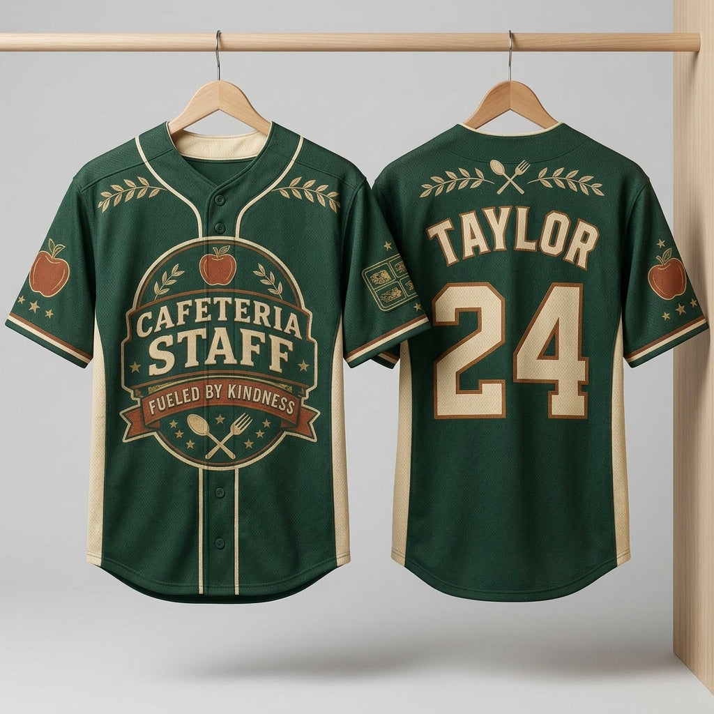 Personalized Cafeteria Staff Baseball Jersey - Custom Name & Number Fueled by Kindness School Uniform