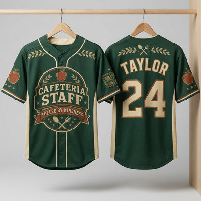Personalized Cafeteria Staff Baseball Jersey - Custom Name & Number Fueled by Kindness School Uniform