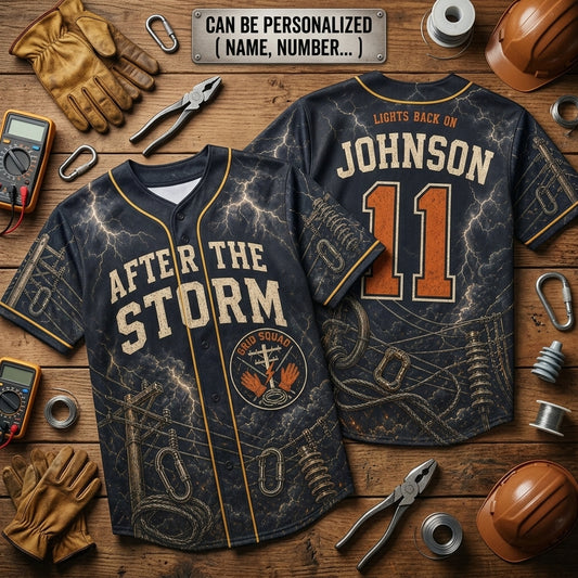 Personalized Lineman After The Storm Baseball Jersey - Custom Name & Number Grid Squad Electrical Worker Gift