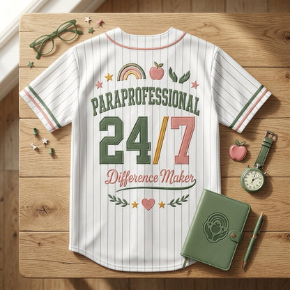 Personalized Paraprofessional Difference Maker 24/7 Baseball Jersey - Custom Educator Appreciation Gift