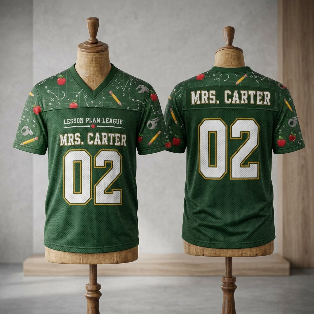 Personalized Teacher Mesh Football Jersey - Custom Name & Number Lesson Plan League Green Athletic Shirt