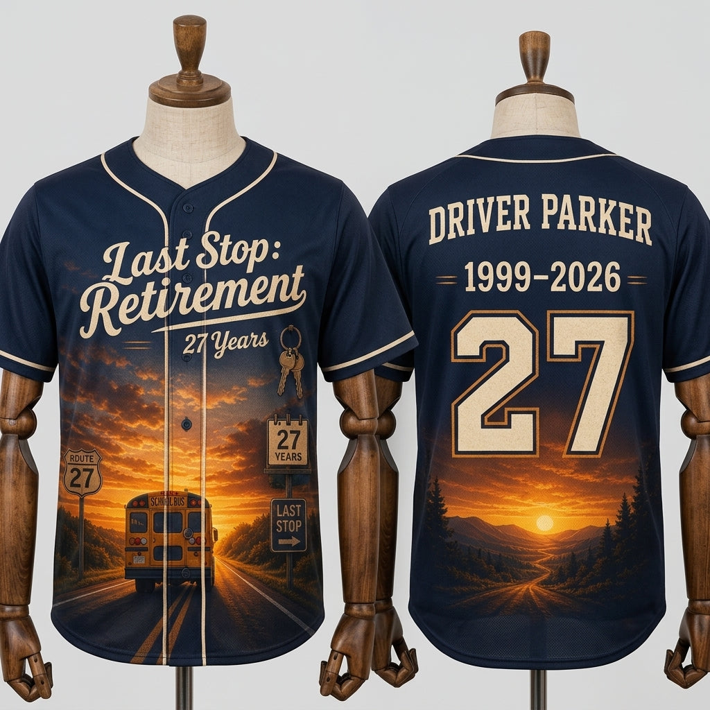 Personalized School Bus Driver Retirement Baseball Jersey - Custom Name & Years Service Gift