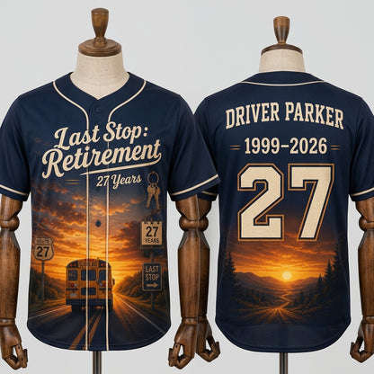Personalized School Bus Driver Retirement Baseball Jersey - Custom Name & Years Service Gift
