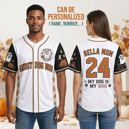 Personalized Ghost Dog Mom Halloween Baseball Jersey - Custom Name & Number My Dog Is My Boo Shirt