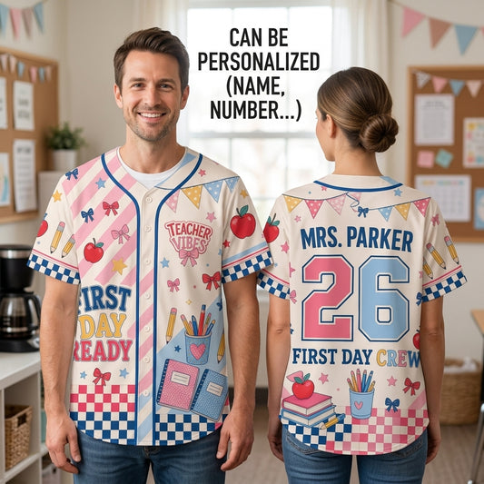 Personalized Teacher Baseball Jersey - Custom First Day Ready Back to School Crew Shirt for Educators