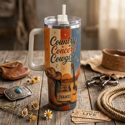 Personalized Country Concert Cowgirl 40oz Tumbler with Handle - Custom Name Western Travel Mug