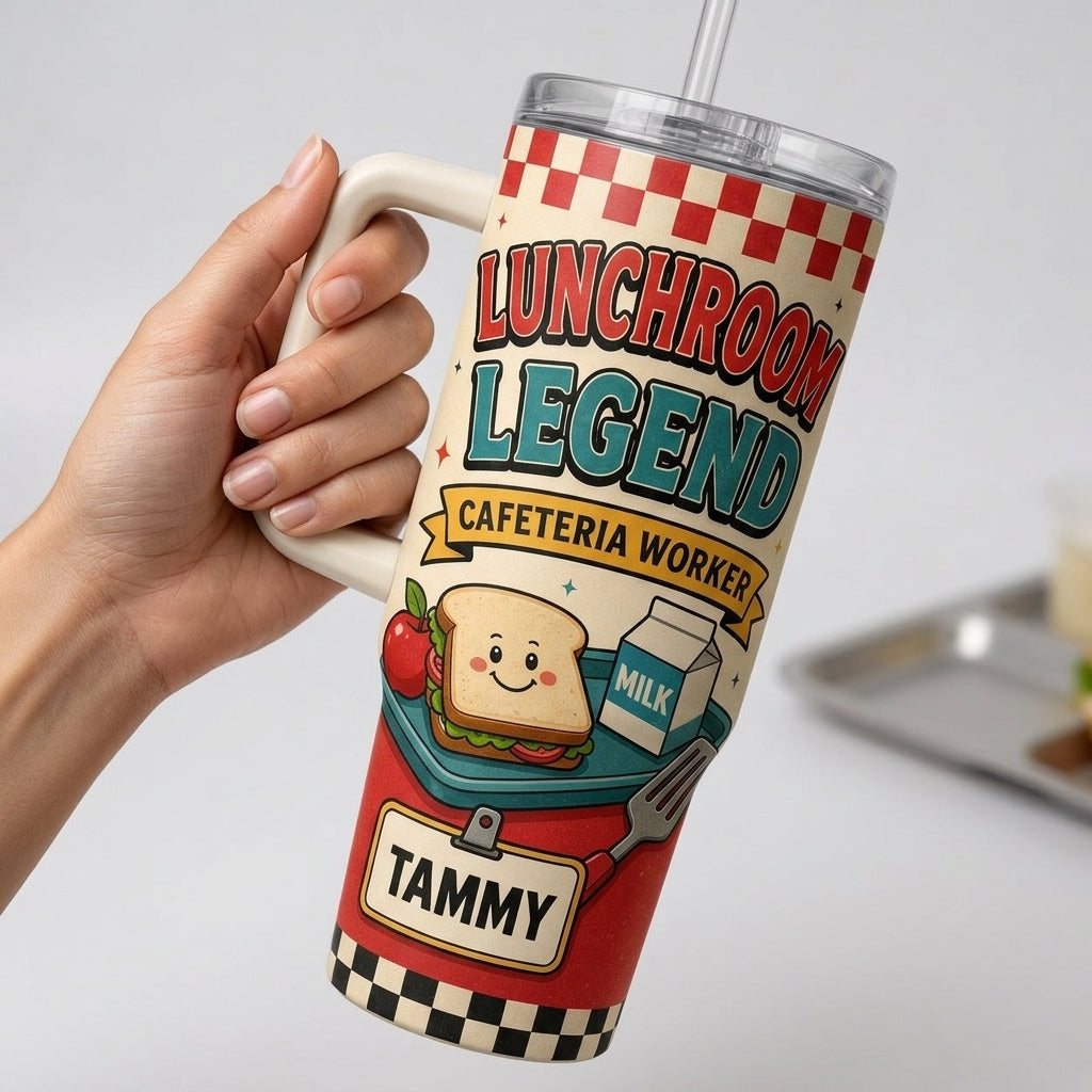 Personalized Lunchroom Legend Cafeteria Worker 40oz Tumbler with Handle - Custom Name Gift