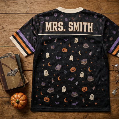 Personalized Read More Boos Halloween Football Jersey - Custom Name Ghost Book Lover Sporty Apparel