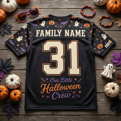 Personalized Family Name Halloween Crew Football Jersey - Custom Spooky Team Shirt