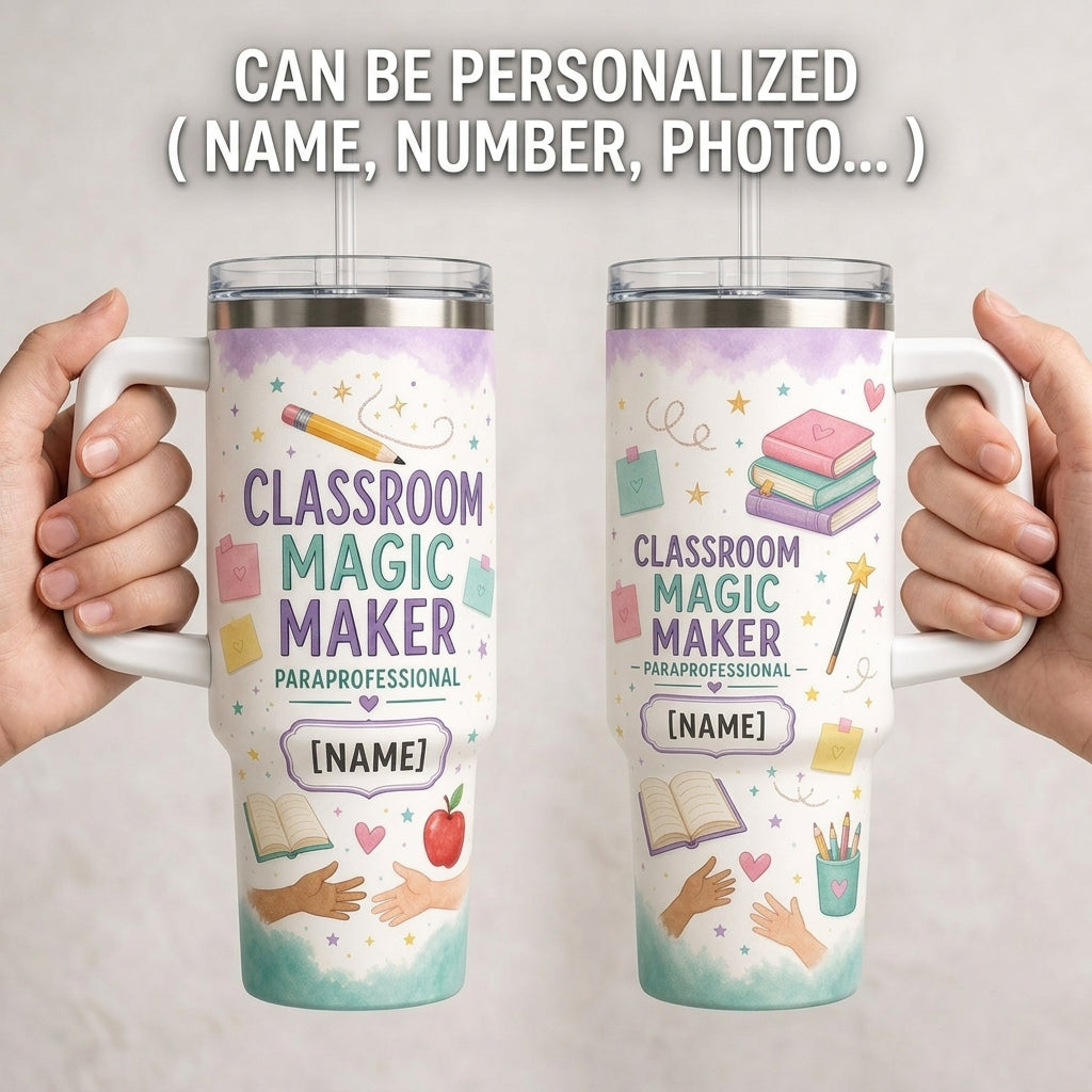 Personalized Classroom Magic Maker Paraprofessional 40oz Tumbler with Handle, Custom Name Gift