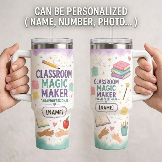 Personalized Classroom Magic Maker Paraprofessional 40oz Tumbler with Handle, Custom Name Gift
