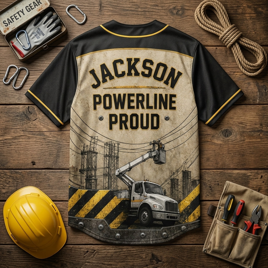 Personalized Lineman Baseball Jersey - Bucket Truck Crew Powerline Proud Custom Name Utility Worker Gift