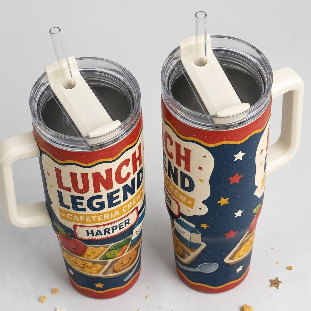 Personalized Lunch Legend Cafeteria Crew 40oz Tumbler with Handle - Custom Name School Appreciation Gift