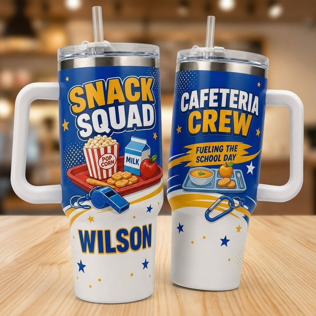 Personalized Cafeteria Crew Snack Squad 40oz Tumbler with Handle - Custom School Lunch Lady Gift