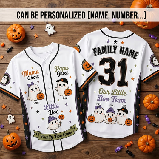 Personalized Family Boo Crew Halloween Baseball Jersey - Custom Name and Number Ghost Team Shirt