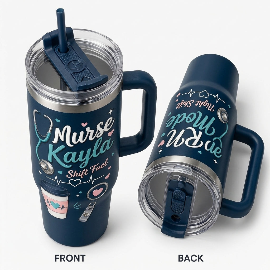 Personalized Nurse Name 40oz Tumbler with Handle - Custom RN Mode Night Shift Gift for Healthcare Professionals