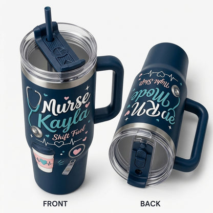 Personalized Nurse Name 40oz Tumbler with Handle - Custom RN Mode Night Shift Gift for Healthcare Professionals