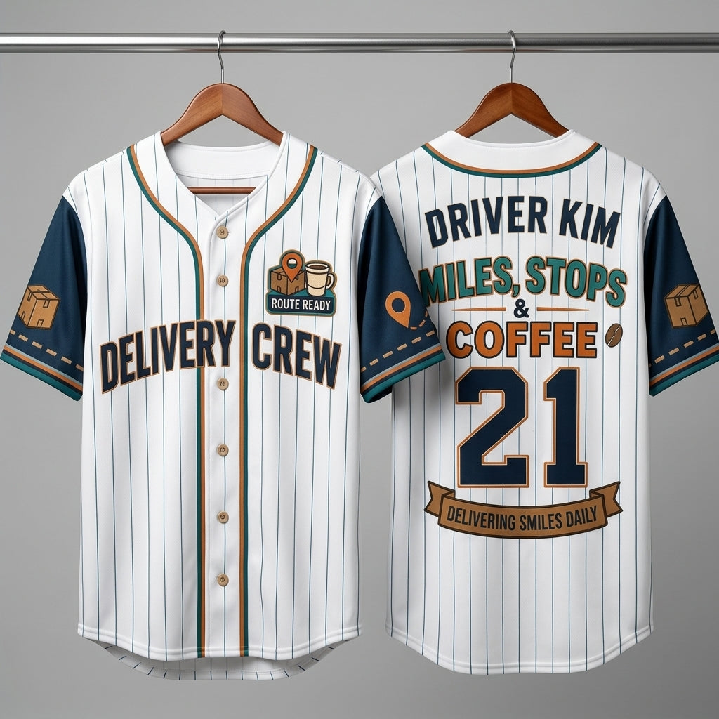 Personalized Delivery Driver Baseball Jersey - Custom Name & Number Logistics Crew Pinstripe Uniform